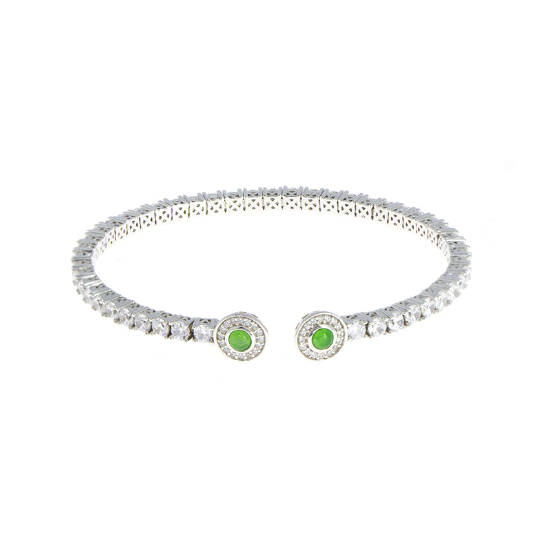 Emerald Round Zirconia Silver Slave Bracelet