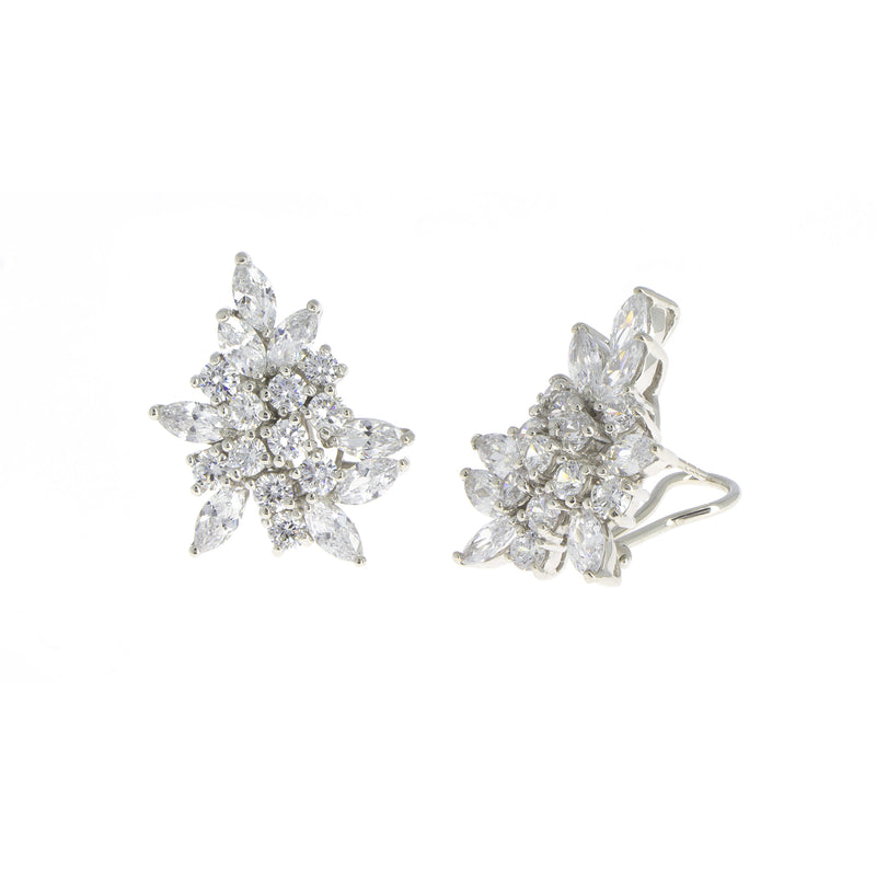 Silver Floral Oval Zirconia Earrings Omega Closure