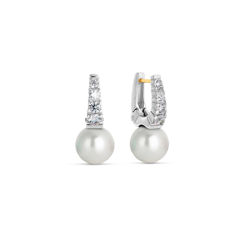 Silver and Gray Pearl Zirconia Earrings