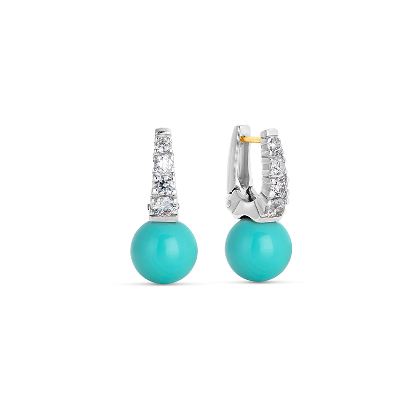 Silver and Turquoise Pearl Zirconia Earrings