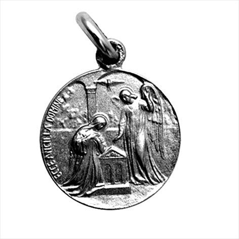 Medalla plata envejecida Anunciacion de la Virgen o San Gabriel Arcangel 16 mm
