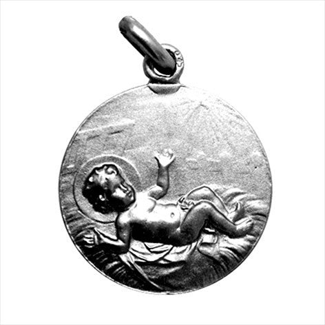 Medalla plata envejecida Niño entre pajas 18 mm