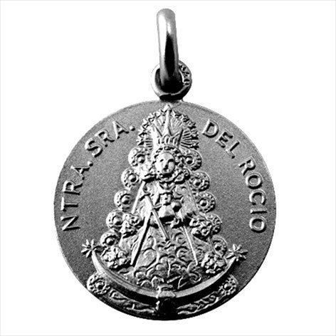 Medalla plata envejecida Nuestra Señora del Rocio 18 mm