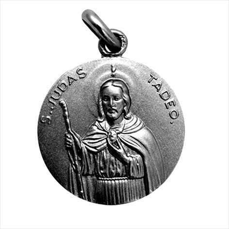 San Judas Tadeo aged silver medal 20 mm