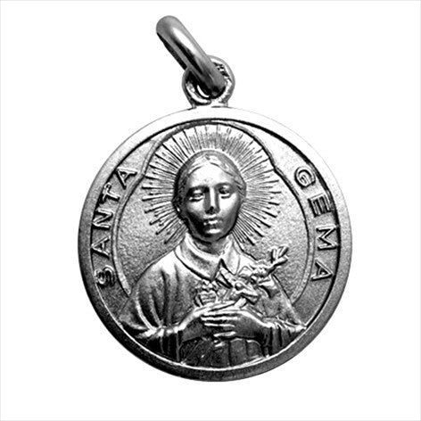 Medalla plata envejecida Santa Gema 20 mm