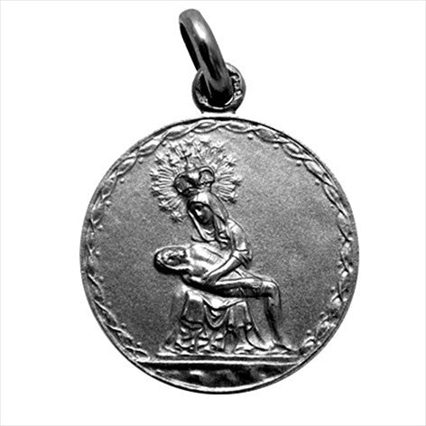 Medalla plata envejecida Virgen de la Piedad 25 mm