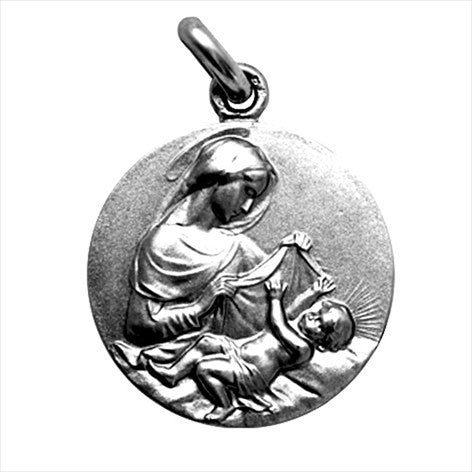 Médaille Vierge Mère en argent vieilli 18 mm