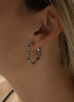 Hoop Earrings with Stones in Silver Blue Tones Design