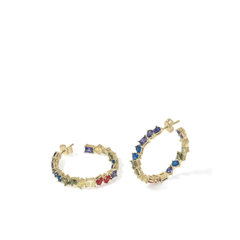 Gold Plated Silver Hoop Earrings Multicolor Design
