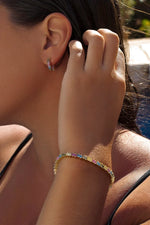 Silver Hoop Earrings Multicolor Zircon Design