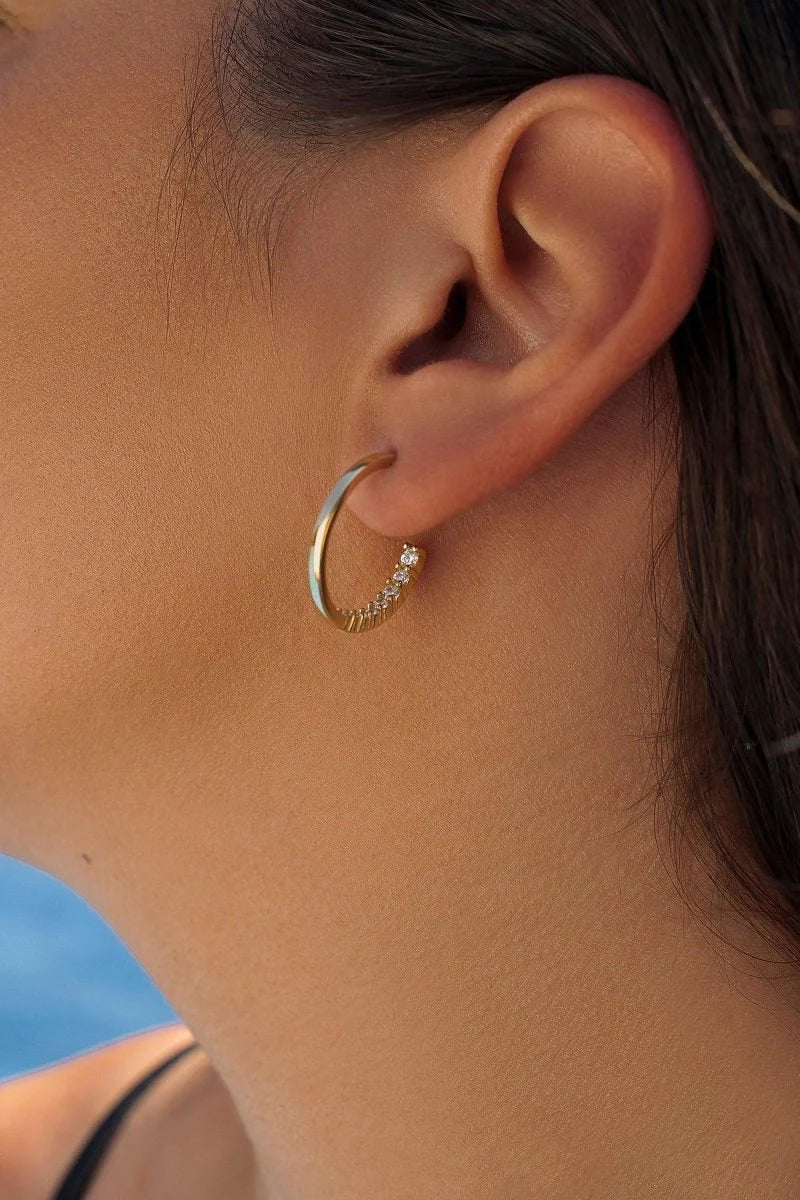 Silver Hoop Earrings with White Zirconia Interior Silhouette