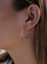 Silver Hoop Earrings with White Zircon Design