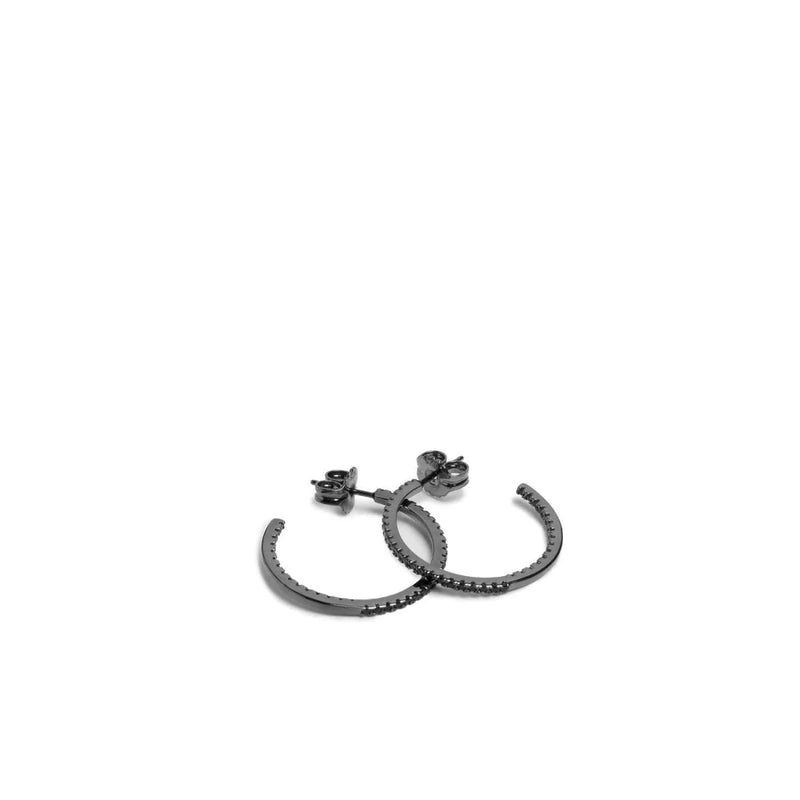 Boucles d'oreilles créoles en argent avec motif zircon noir