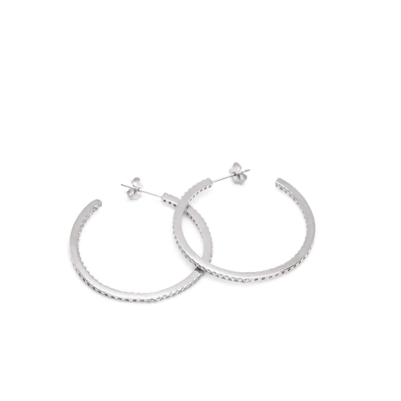 Large Silver Hoop Earrings with Thick Zirconia Setting