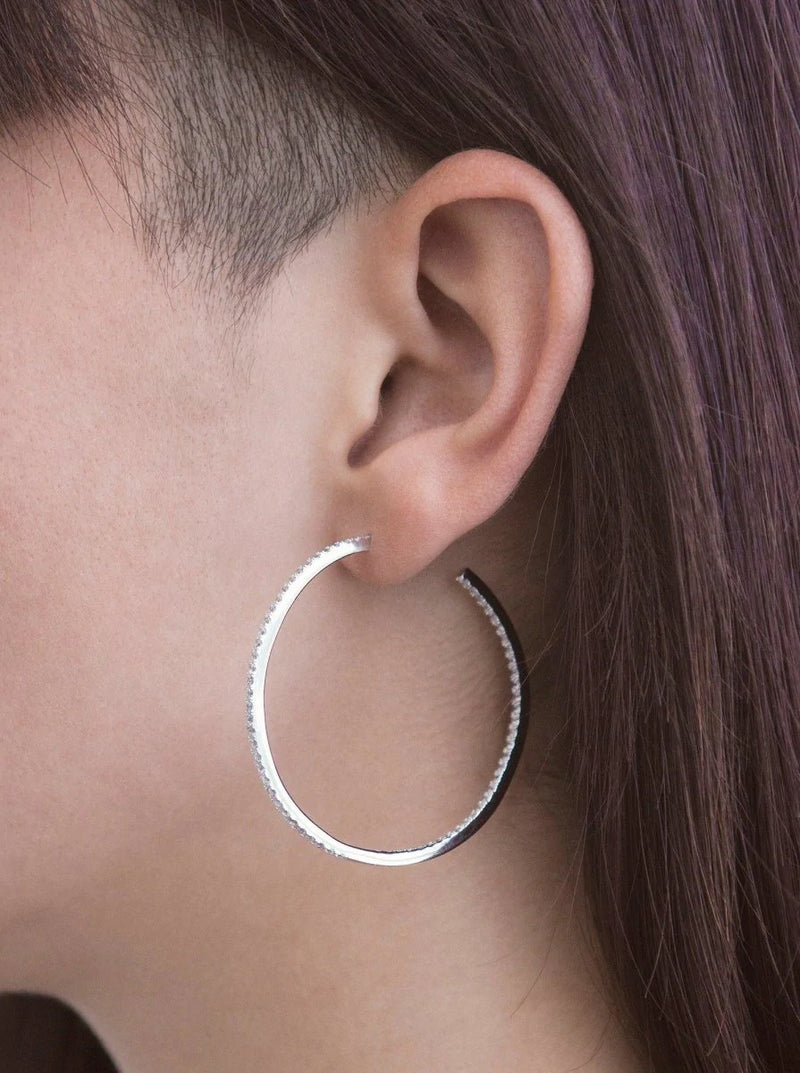 Large Square Silver Hoop Earrings with Zirconia Contour