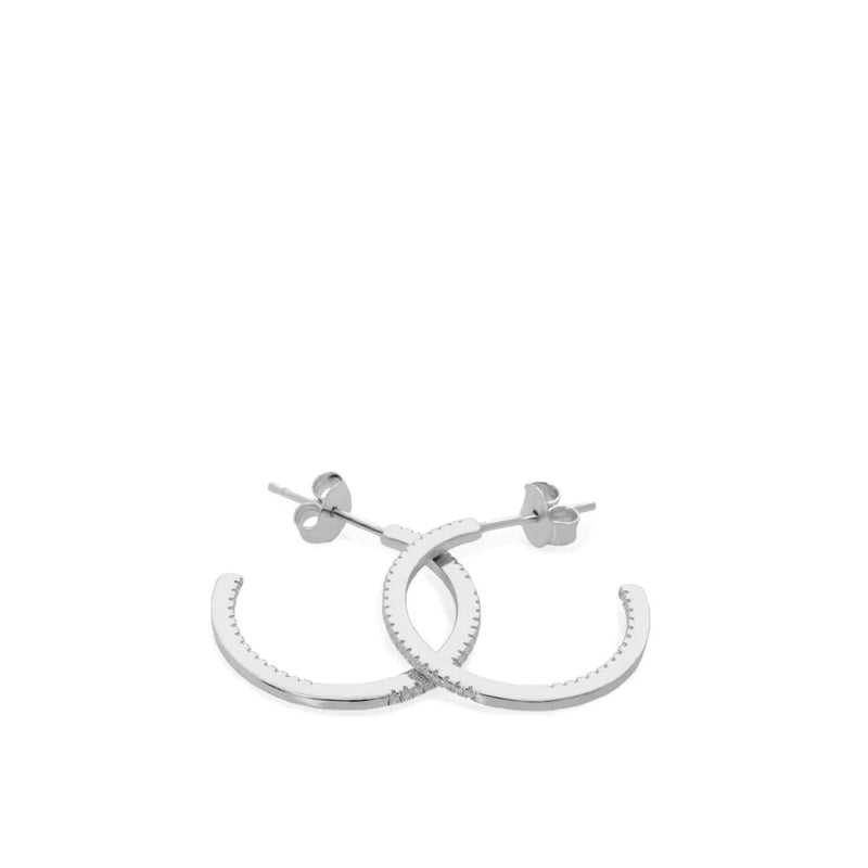 Mini Silver Hoop Earrings with White Zircons Setting Medium Model
