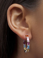 Silver Hoop Earrings with Stones Large Multicolor Design