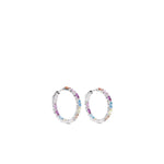 Silver Hoop Earrings with Stones Large Multicolor Design