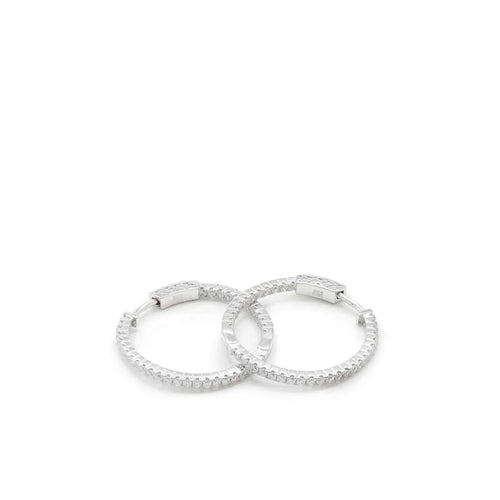 Circular Silver Hoop Earrings with Interior and Exterior Zirconia