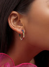Silver Hoop Earrings with Multicolor Stones