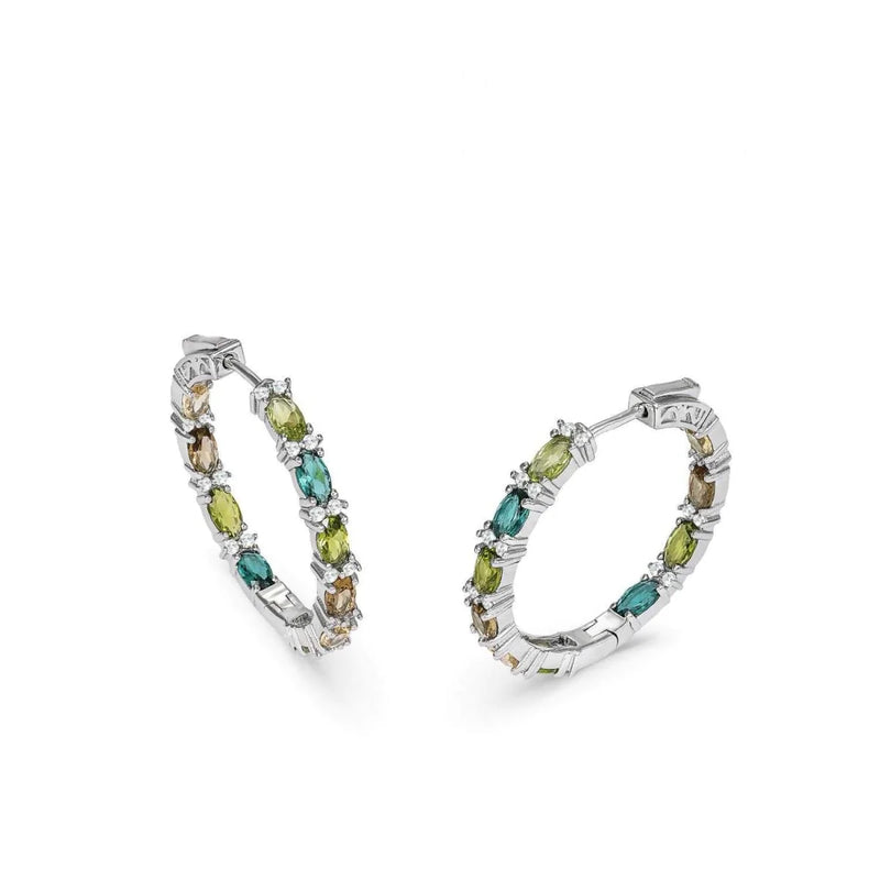 Hoop Earrings with Stones in Green Tones