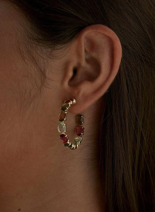 Hoop Earrings with Silver Stones with Adamantine Quartz Gold Plated