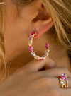 Boucles d'oreilles créoles avec pierres argentées et quartz adamantins dans des tons roses