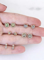 Silver Button Earrings with Gold Plated Labradorite