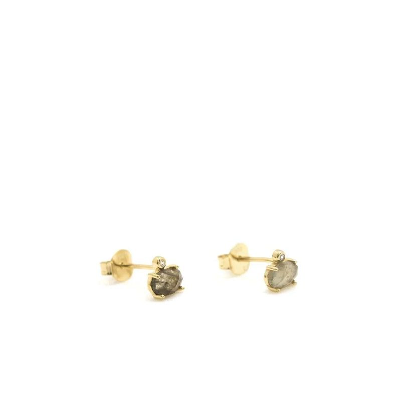 Silver Button Earrings with Labradorite Circular Design Gold Plated