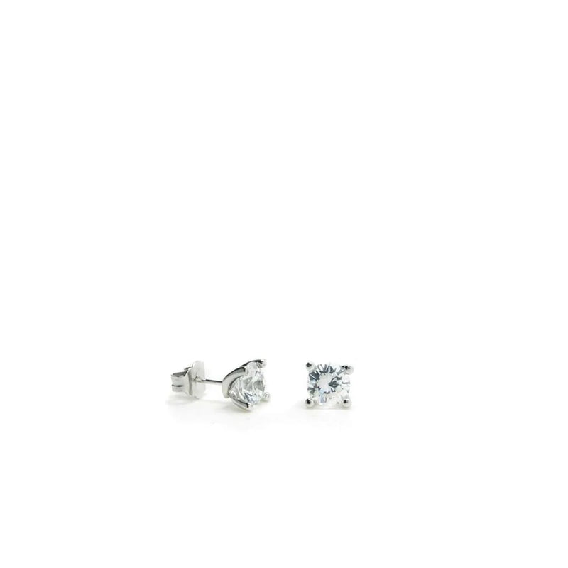 Silver Button Earrings Design with Staples and Zirconia