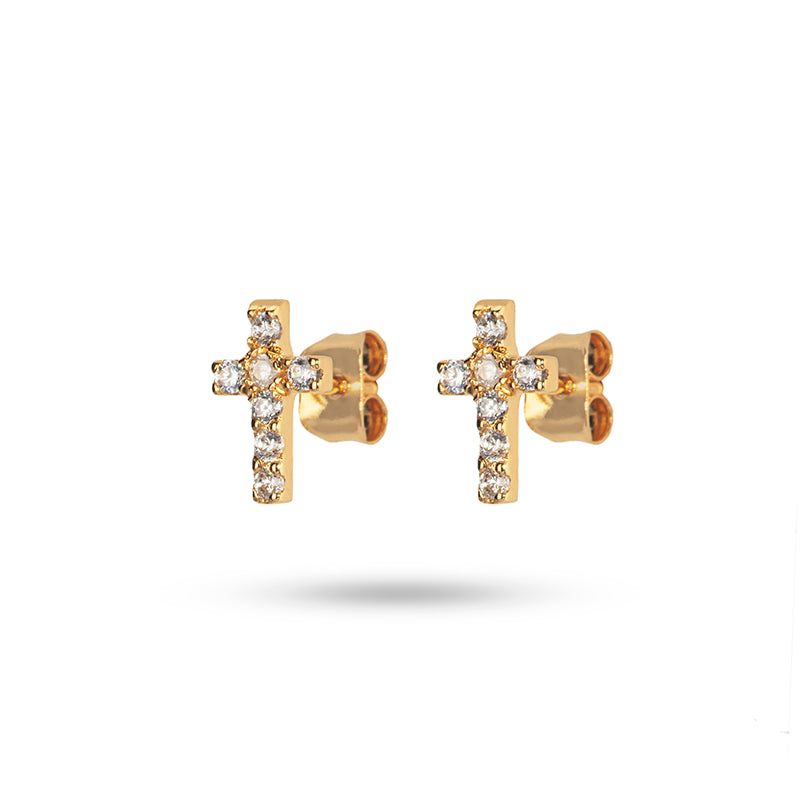 Cross Earrings with Golden Zircons