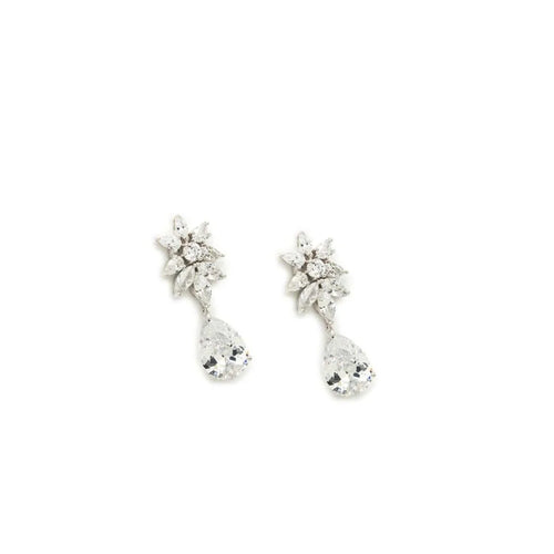 Petites boucles d'oreilles de mariée festives en argent avec motif floral