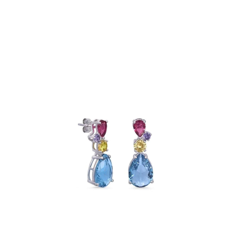 Pendientes de Piedras de Colores con Circonita Azul en Talla Pera