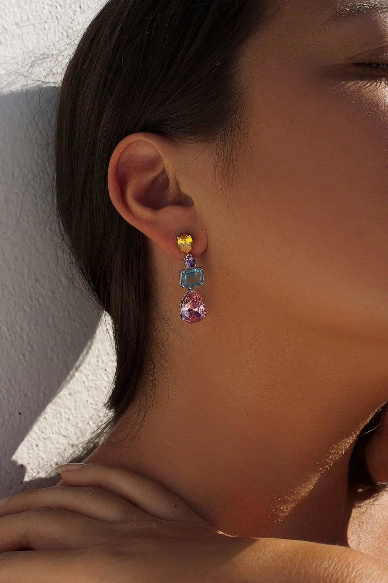 Earrings of Colored Stones with Pink Zirconia in Pear Size