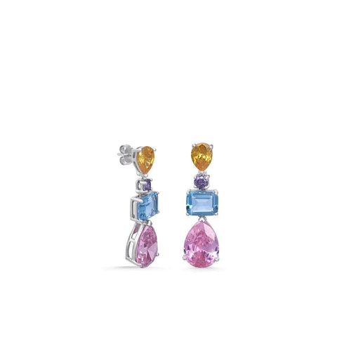 Boucles d'oreilles en pierres colorées avec zircone rose en taille poire