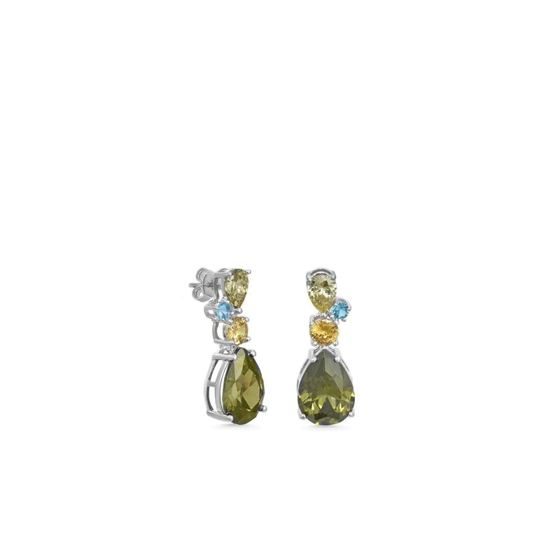 Earrings of Colored Stones with Green Zirconia Motif in Pear Size