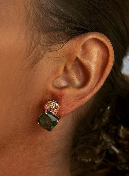 Boucles d'oreilles Pierres Colorées Argent Plaqué Or Rose avec Zircons Multicolores