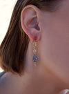 Long Silver Colored Stone Earrings Blue Design