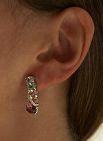 Long Silver Colored Stone Earrings in Warm Tones