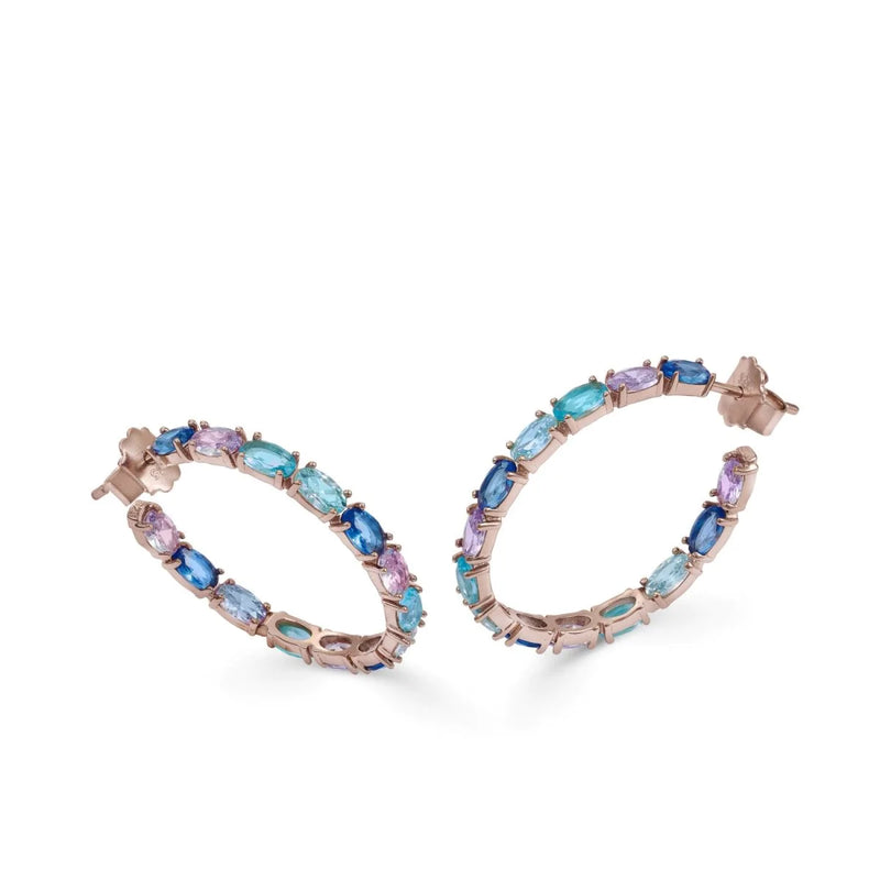 Boucles d'oreilles en pierres colorées dans les tons bleus et roses