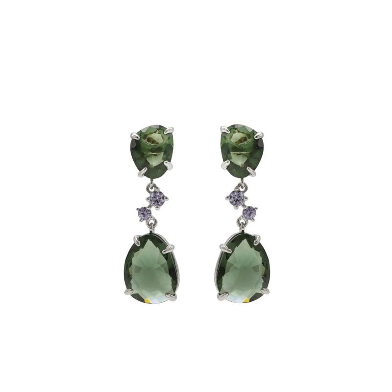 Earrings with Colored Stones in Green Tones and Violet Zirconia
