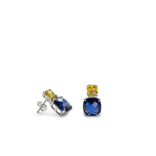 Silver Earrings with Anthracite and Azurite Double Design Stones
