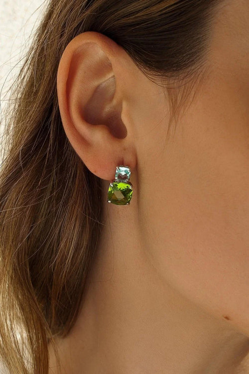 Boucles d'oreilles en argent avec pierres design double ciel et olivine