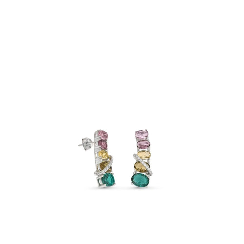 Boucles D'oreilles Argent Longues Design Multicolore