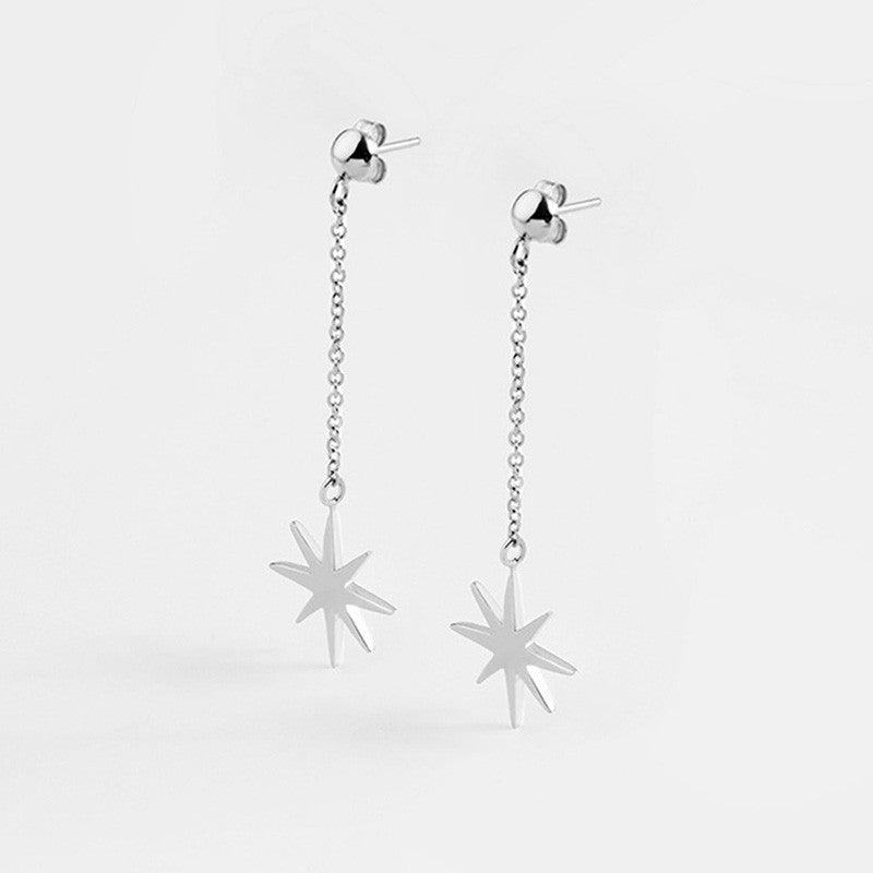 Long Silver Chain Earrings with Stars