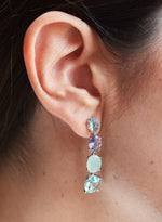 Long Earrings of Silver Colored Stones with Gems in Cold Tones