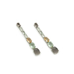Long Silver Colored Stone Earrings Rivere Style Yellow Tone