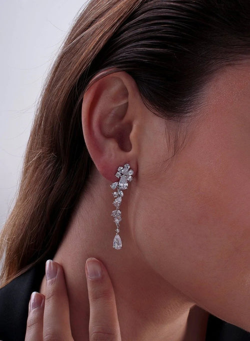 Bridal Silver Long Brilliant Mobile Earrings with Cascade