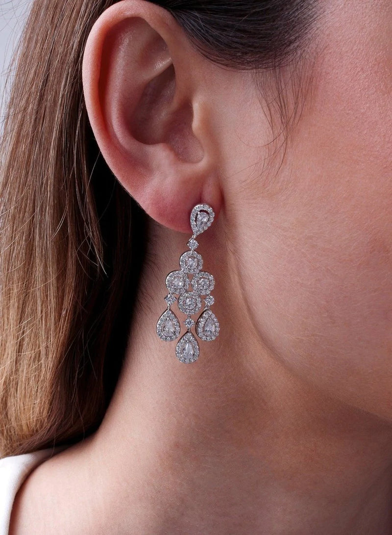 Silver Bride Earrings and Zircons Silver Lamp with Movement