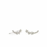 Silver climbing earrings with flower motif and zircons